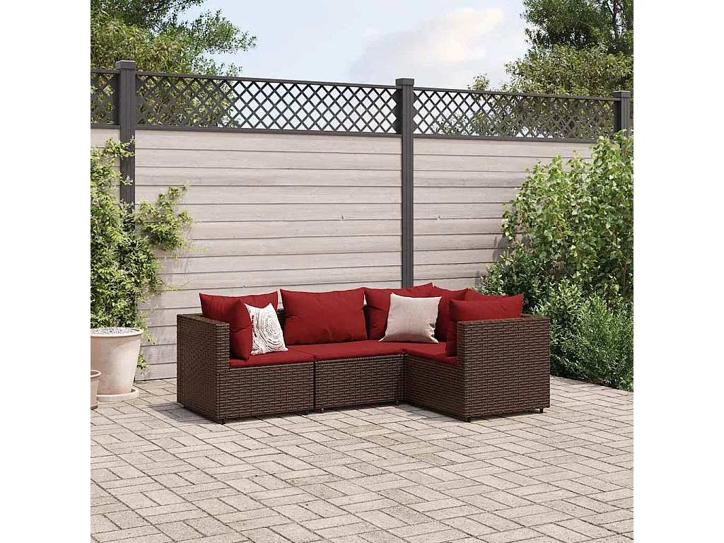 4-delige Loungeset met kussens poly rattan bruin