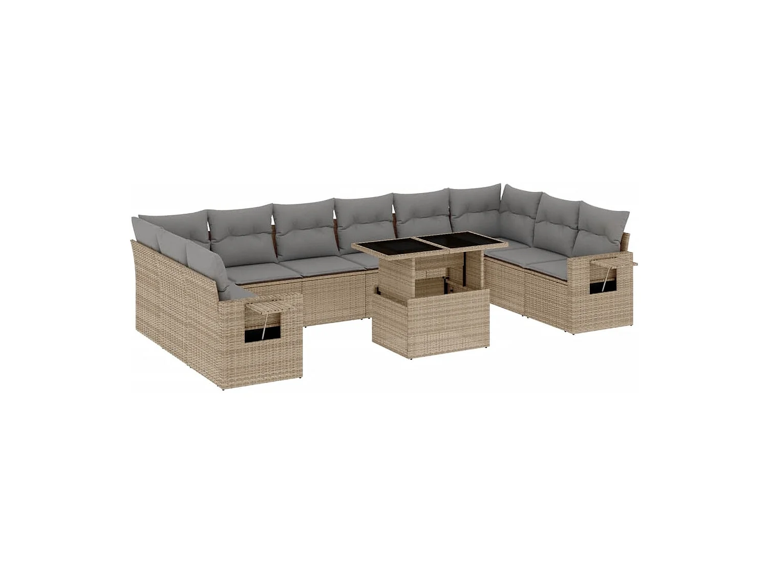 11-delige Tuinset met kussens poly rattan beige