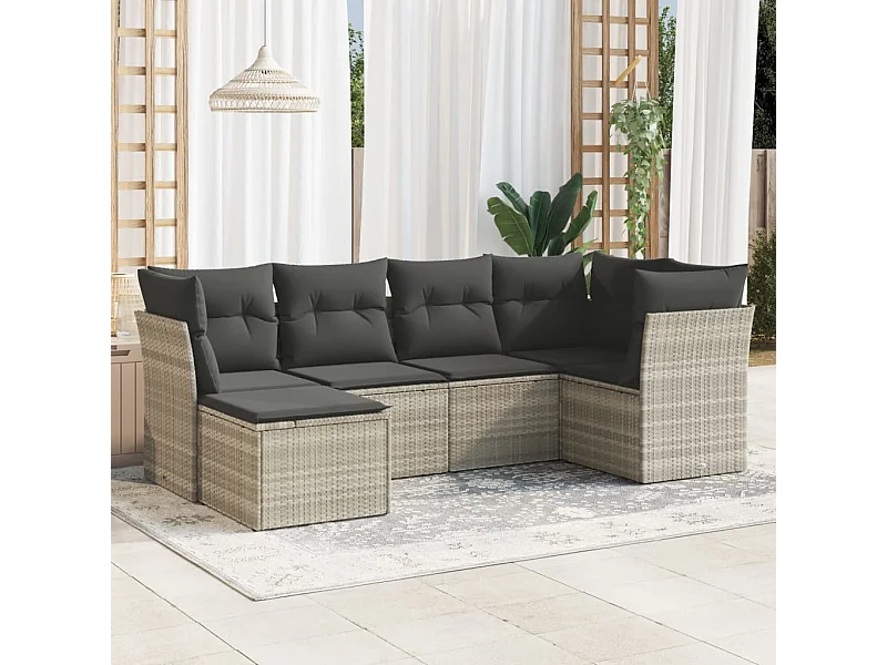 Salon de jardin 6 pièces avec coussins gris clair résine tressée