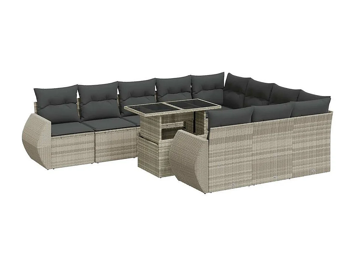 11-delige Loungeset met kussens poly rattan lichtgrijs