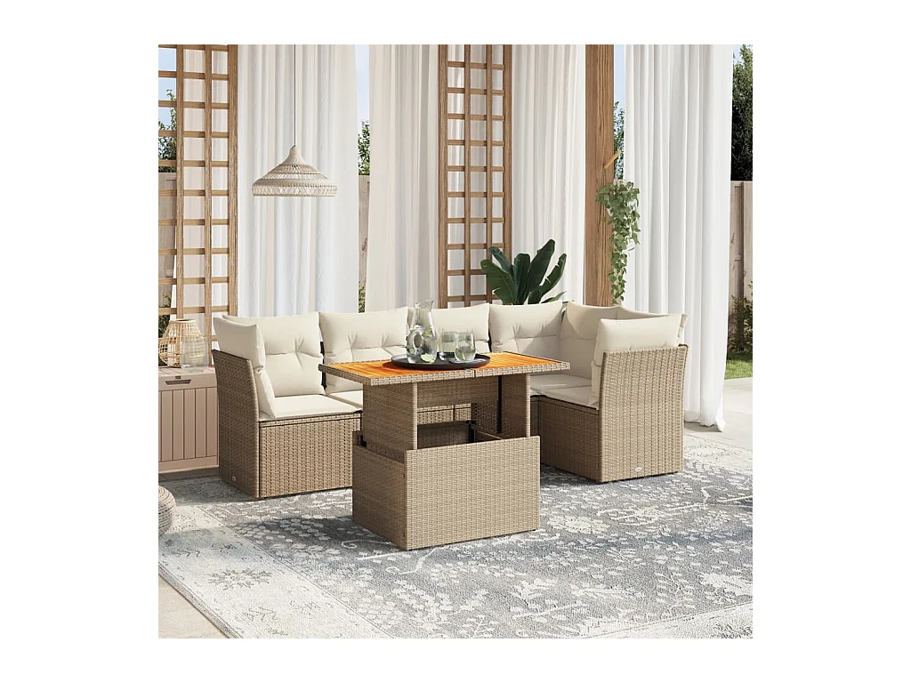 Salon de jardin avec coussins 5 pièces beige résine tressée