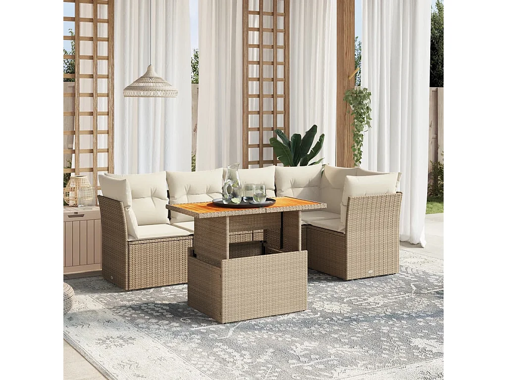 Juego de sofás jardín con cojines 5 piezas ratán sintético beige