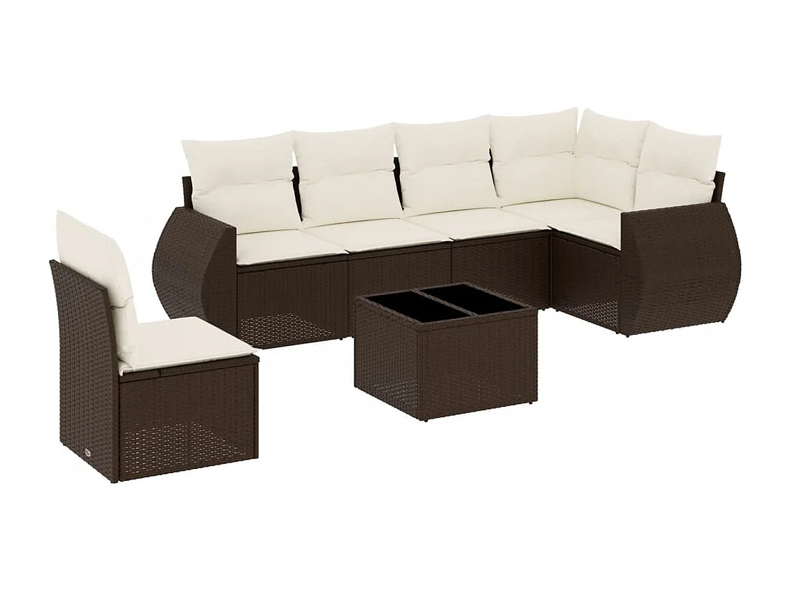 7-delige Loungeset met kussens poly rattan bruin