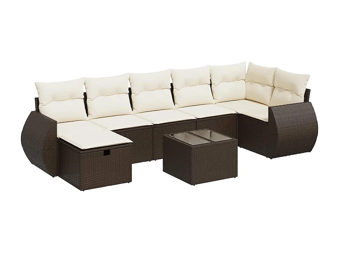 Set sofás de jardín 8 piezas y cojines ratán sintético marrón