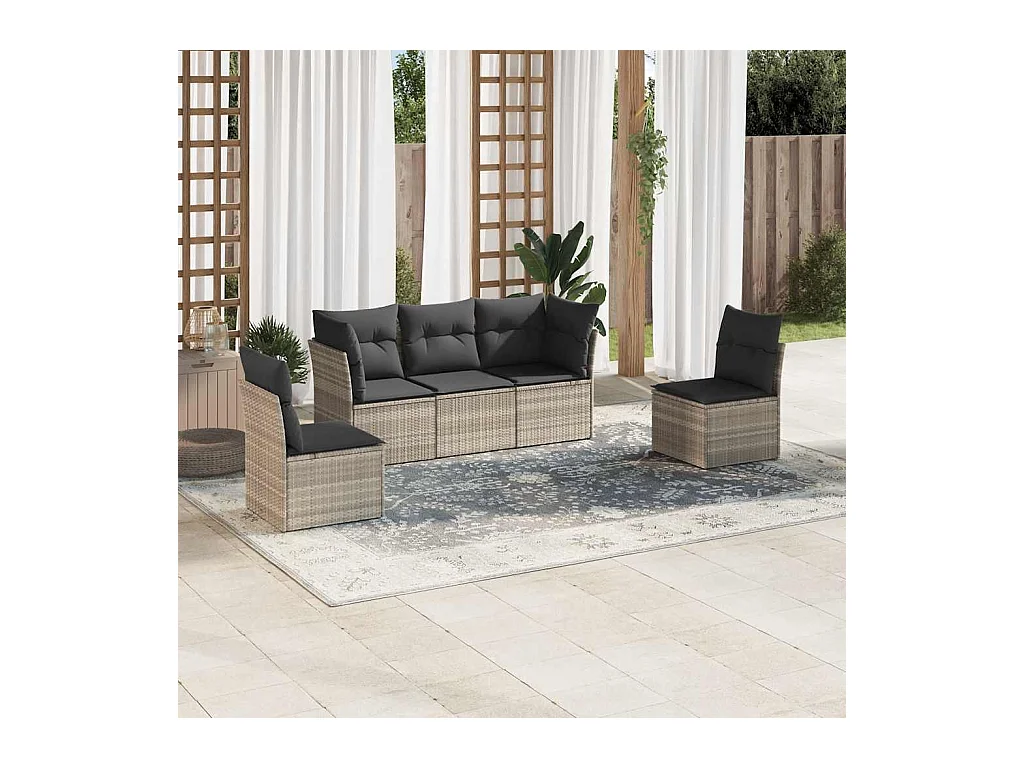 Salon de jardin 5 pièces avec coussins gris clair résine tressée