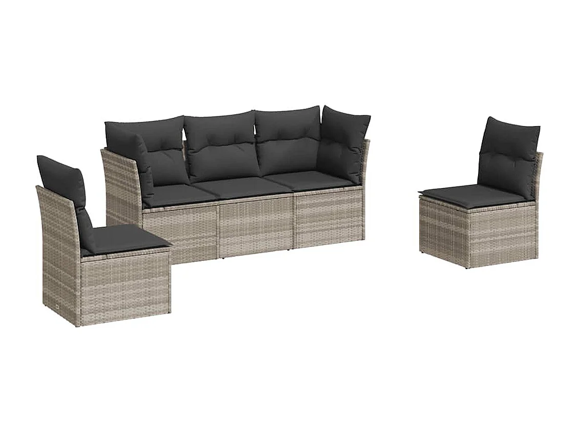 5-delige Loungeset met kussens poly rattan lichtgrijs