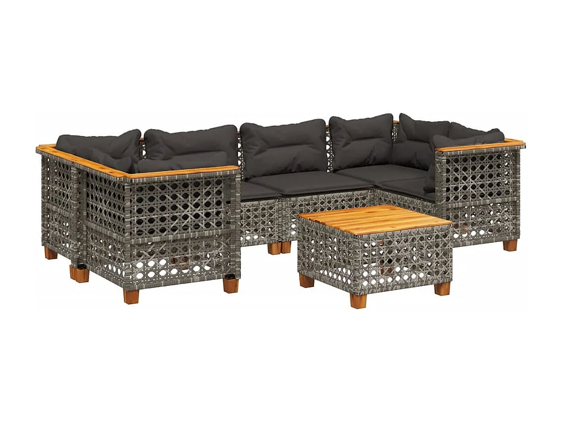 7-delige Loungeset met kussens poly rattan grijs