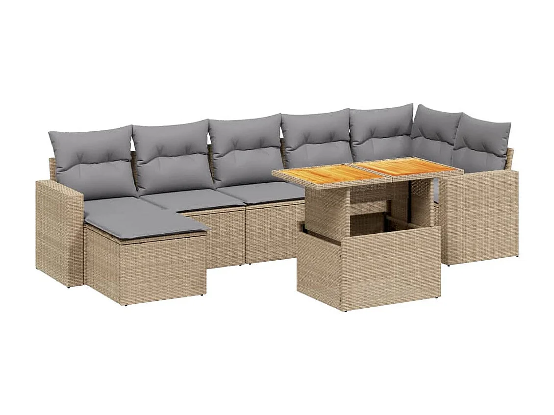 Salon de jardin avec coussins 8 pièces beige résine tressée