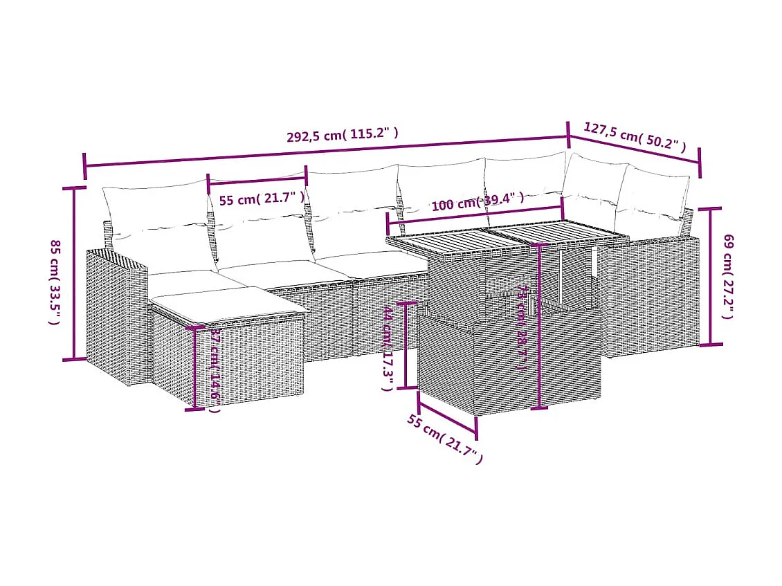 Salon de jardin avec coussins 8 pièces beige résine tressée