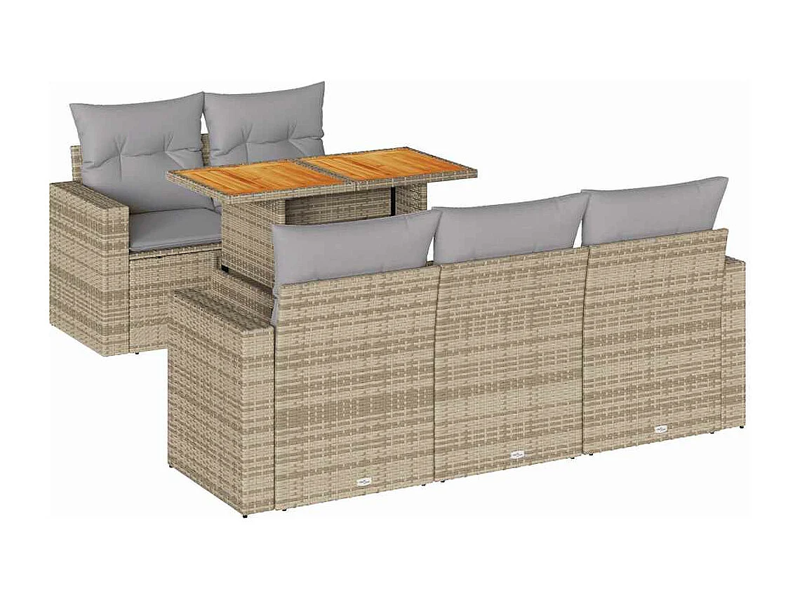 Salon de jardin avec coussins 6 pièces beige résine tressée
