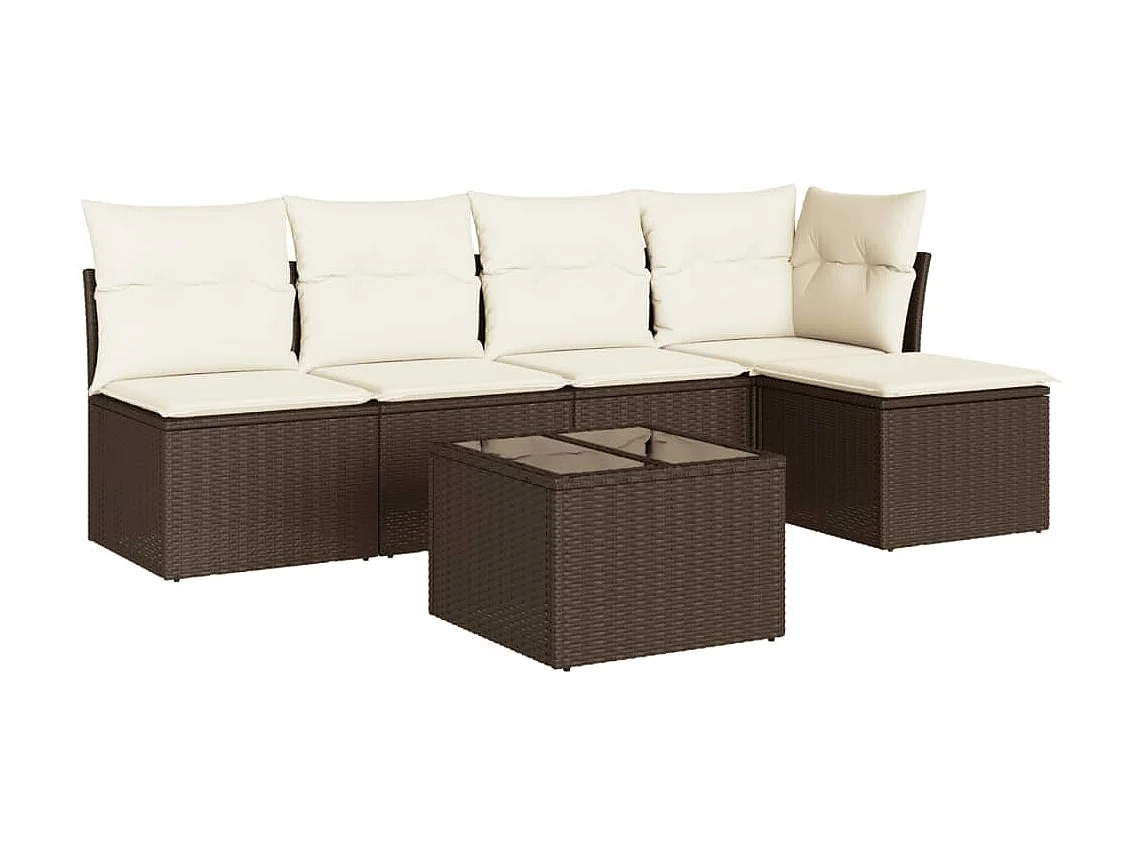 Salon de jardin avec coussins 6 pièces marron résine tressée