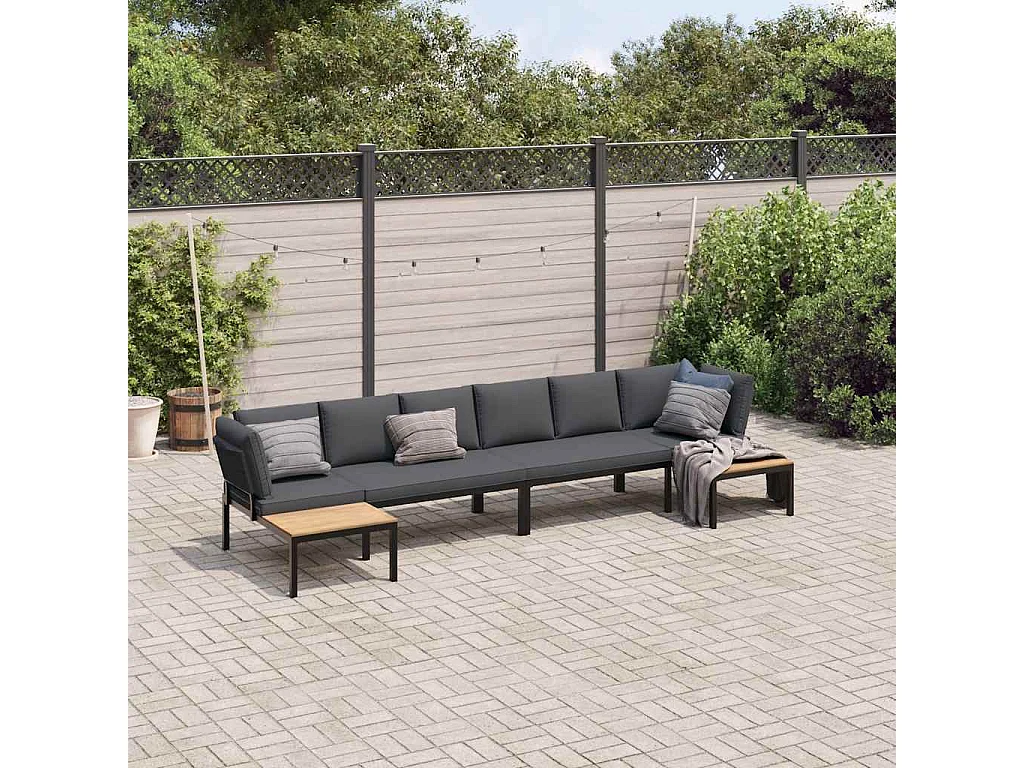 Salon de jardin 4 pièces avec coussins noir aluminium