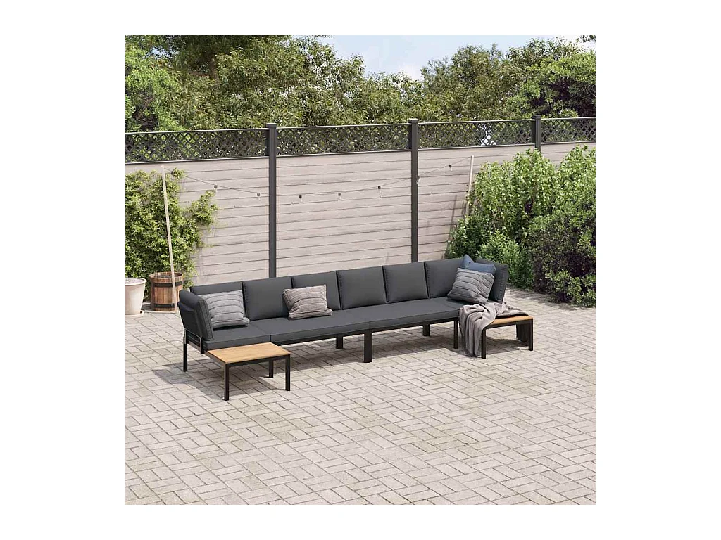 Salon de jardin 4 pièces avec coussins noir aluminium