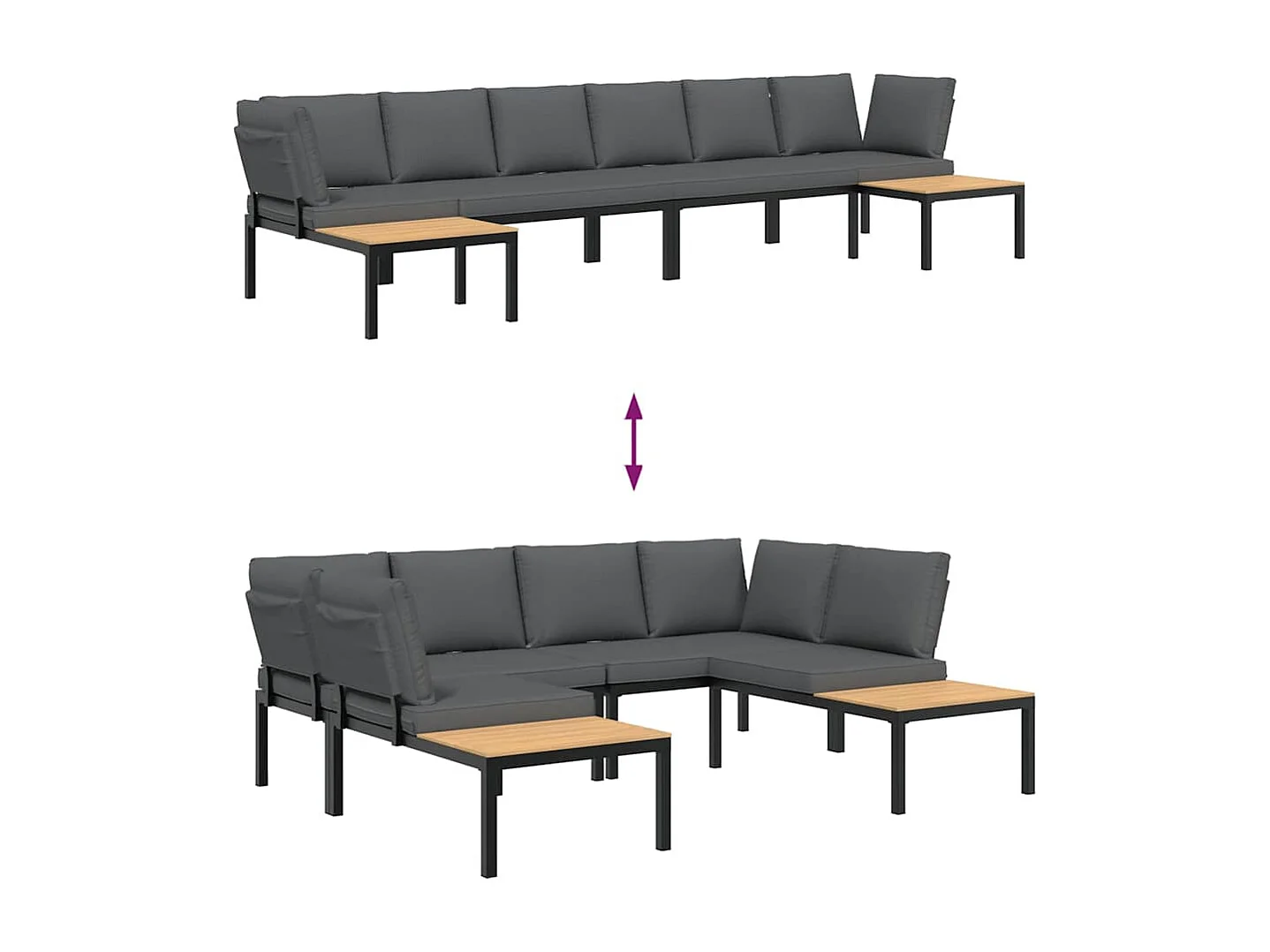 Salon de jardin 4 pièces avec coussins noir aluminium