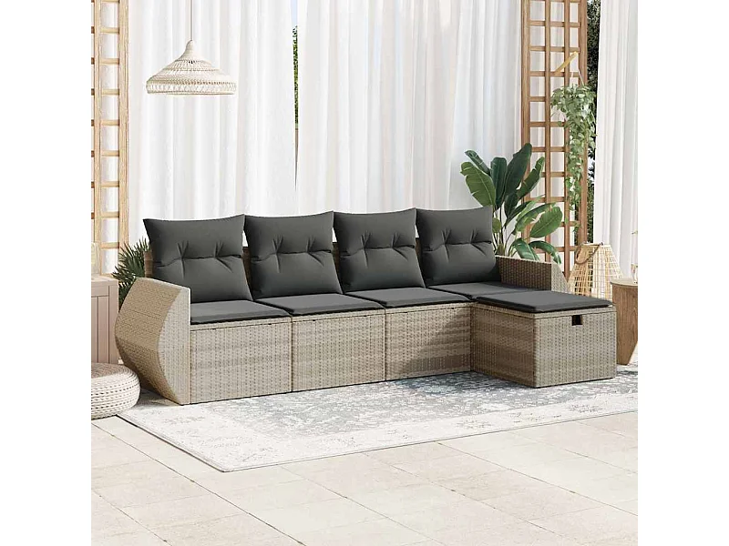 Set de sofás jardín y cojines 5 piezas ratán sintético gris claro