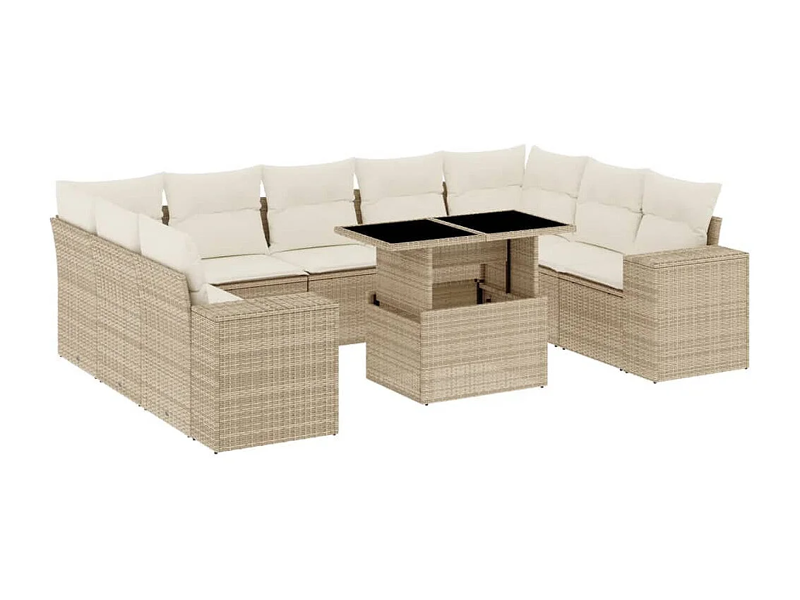 10-delige Loungeset met kussens poly rattan beige