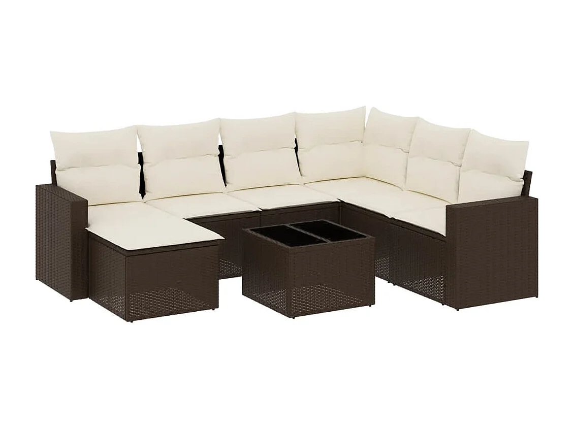 8 peças conjunto sofás de jardim com almofadões vime PE castanho