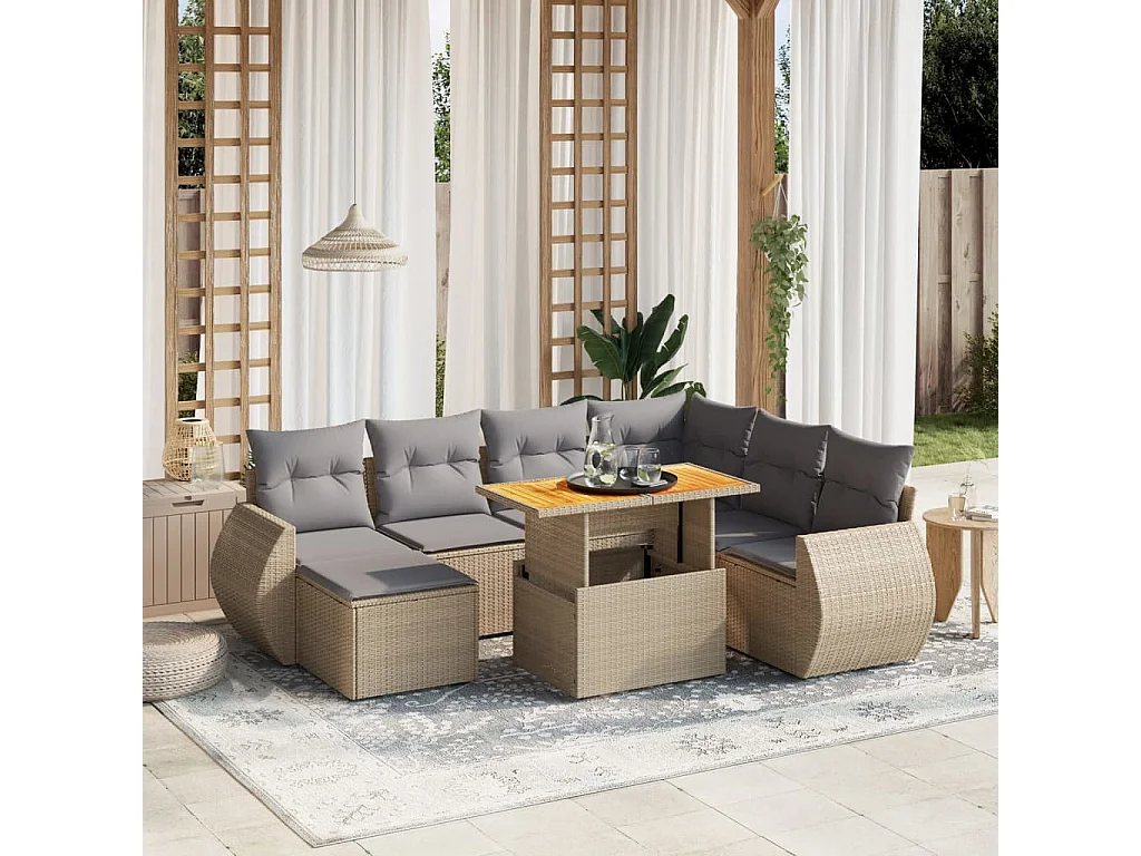 Salon de jardin avec coussins 8 pièces beige résine tressée