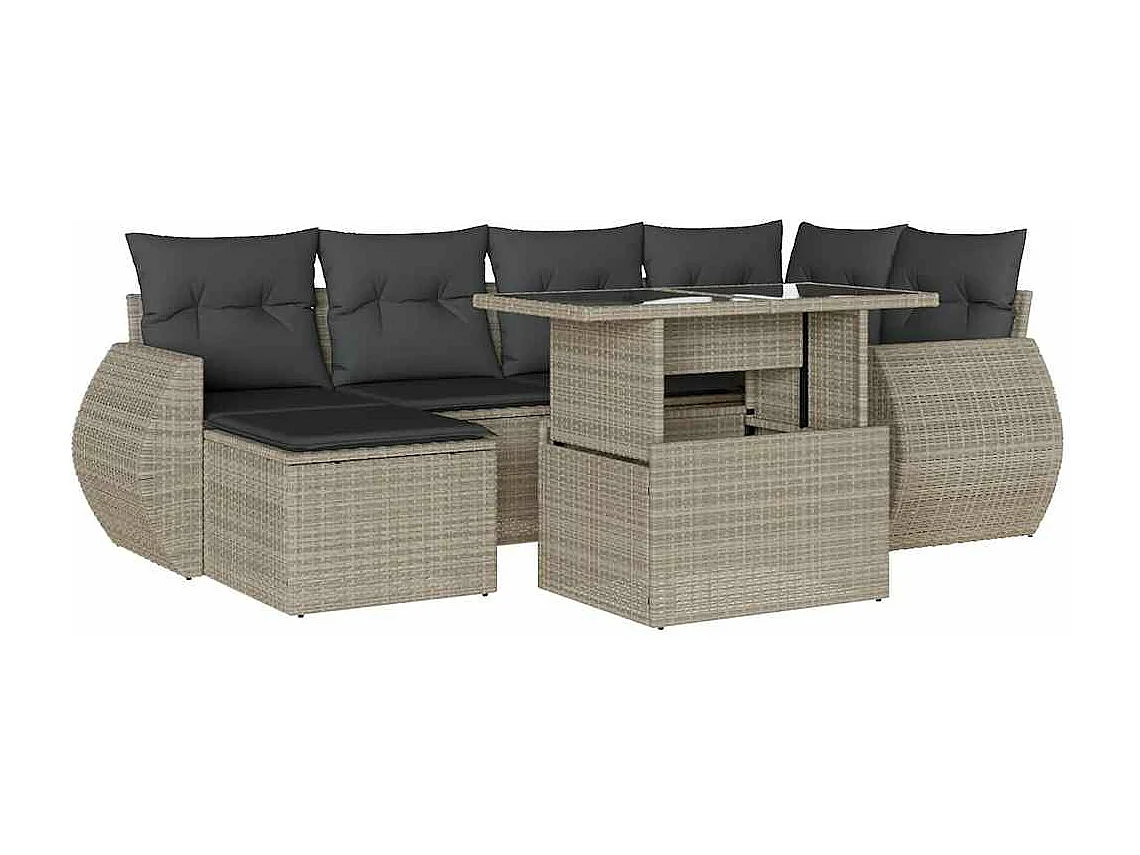 Salon de jardin avec coussins 7 pièces gris clair résine tressée