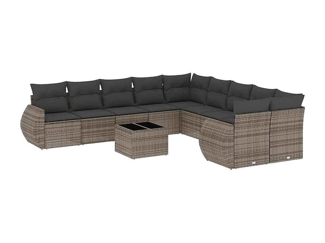 Salon de jardin 11 pièces avec coussins gris clair résine tressée