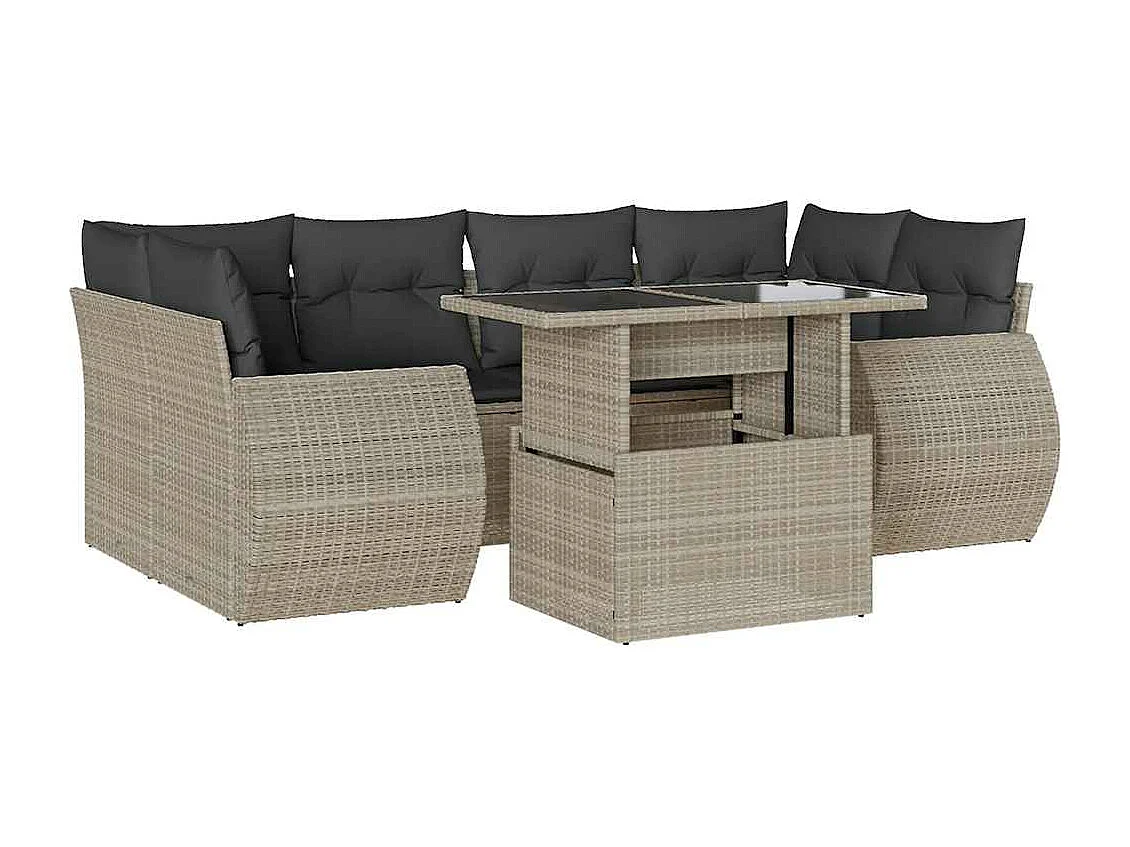 Salon de jardin avec coussins 7 pièces gris clair résine tressée