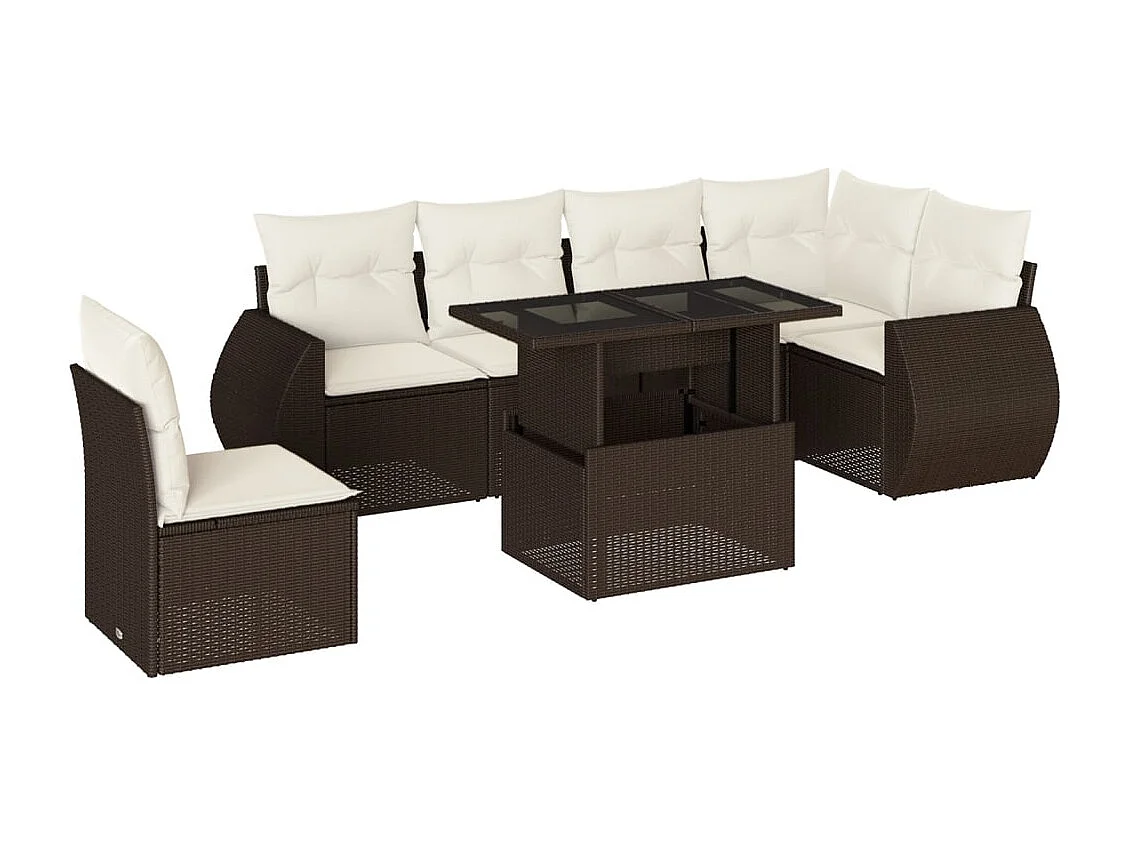 7-delige Loungeset met kussens poly rattan bruin