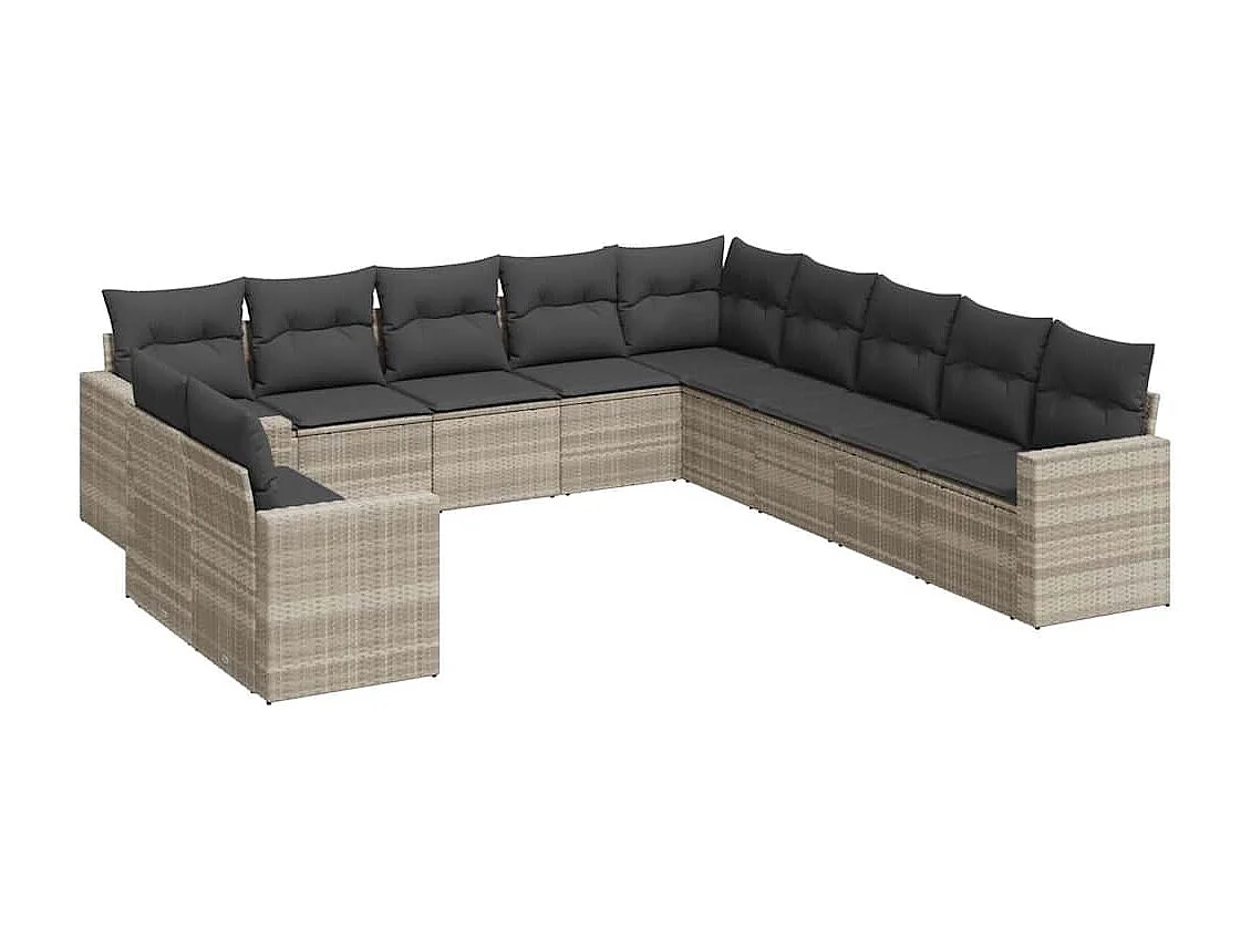 Salon de jardin 11 pièces avec coussins gris clair résine tressée