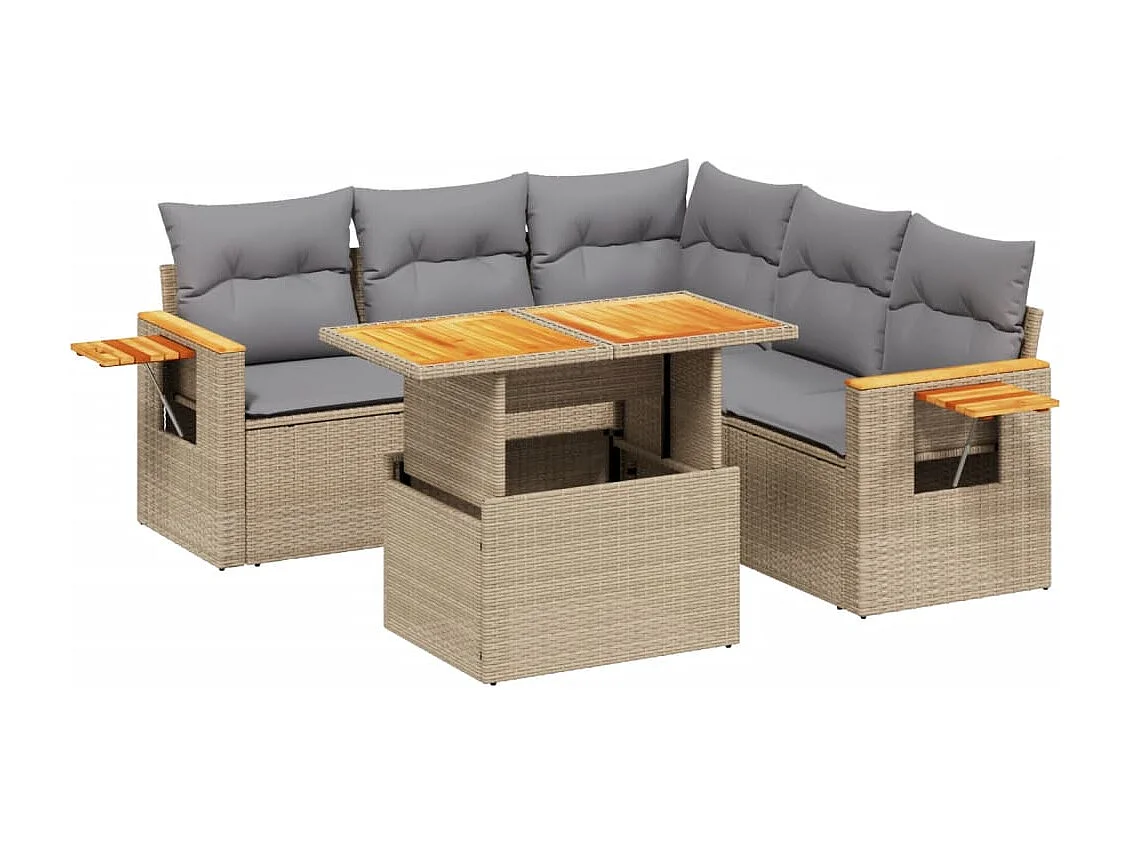 Salon de jardin avec coussins 6 pièces beige résine tressée