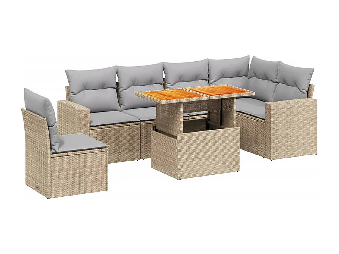 Salon de jardin avec coussins 7 pièces beige résine tressée