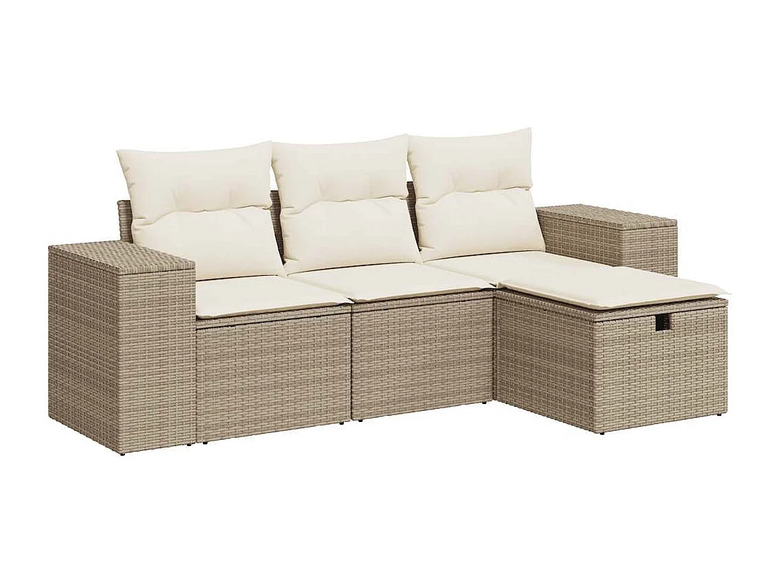 Salon de jardin avec coussins 4 pièces beige résine tressée