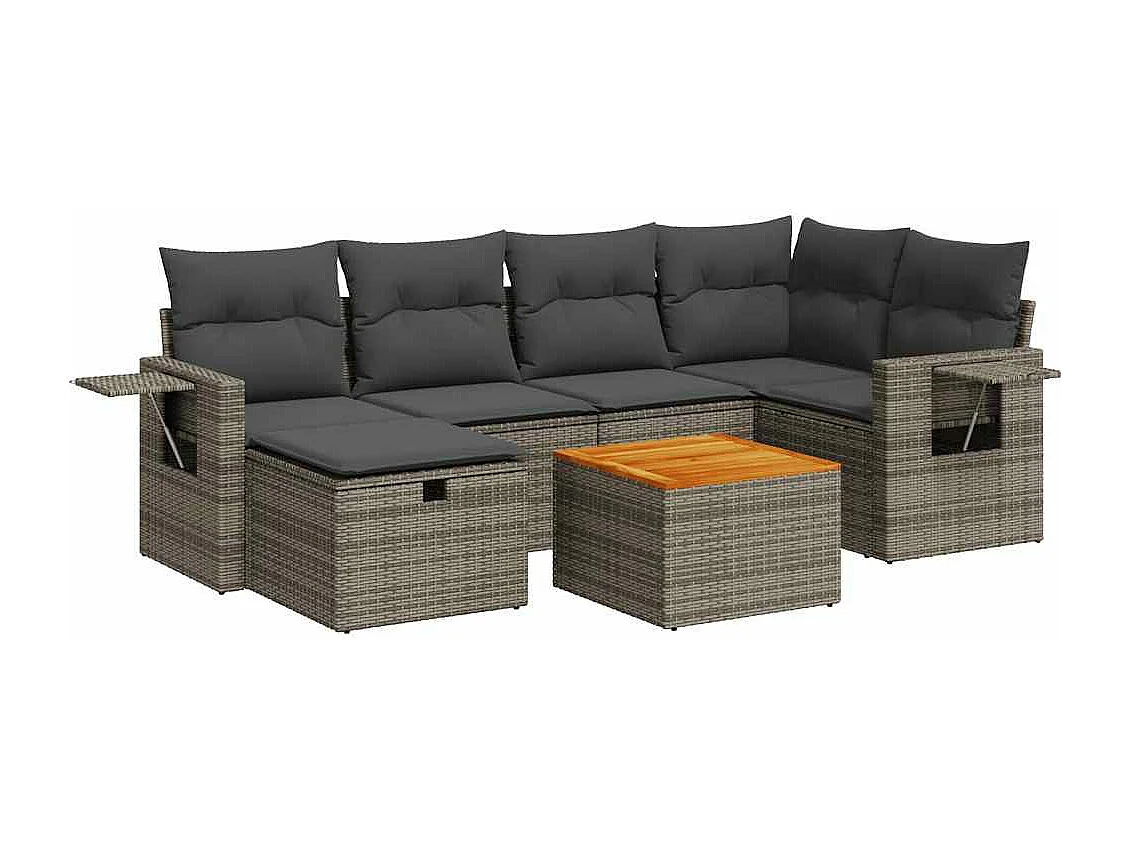 Salon de jardin avec coussins 7 pièces gris résine tressée