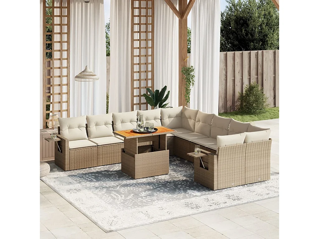 11 peças conjunto sofás de jardim com almofadões vime PE bege