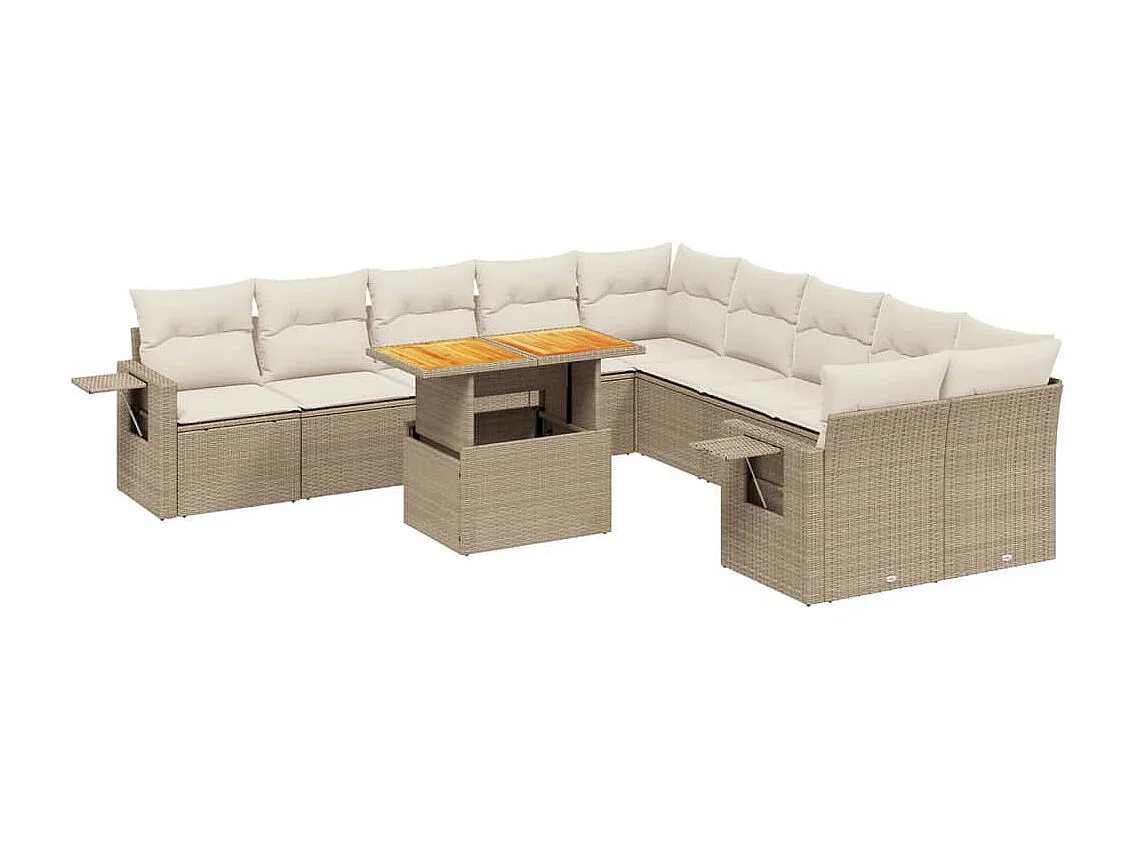 Salon de jardin 11 pièces avec coussins beige résine tressée