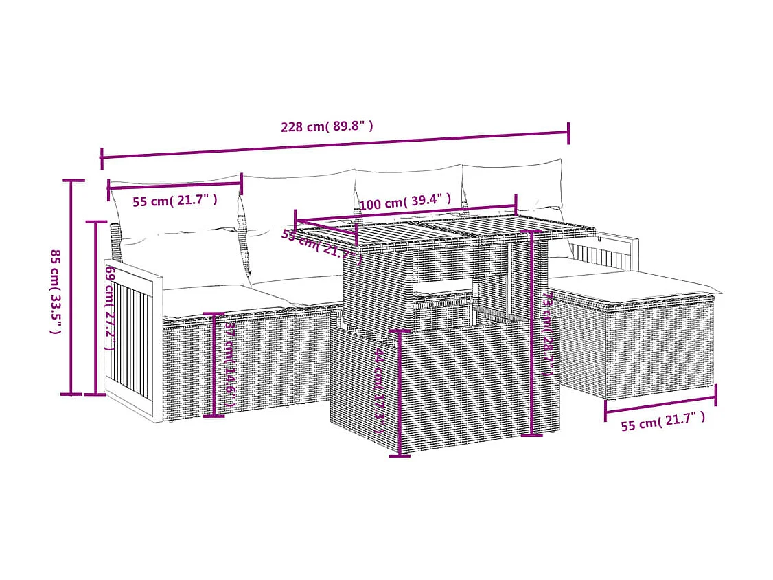 Juego de sofás jardín con cojines 6 piezas ratán sintético beige