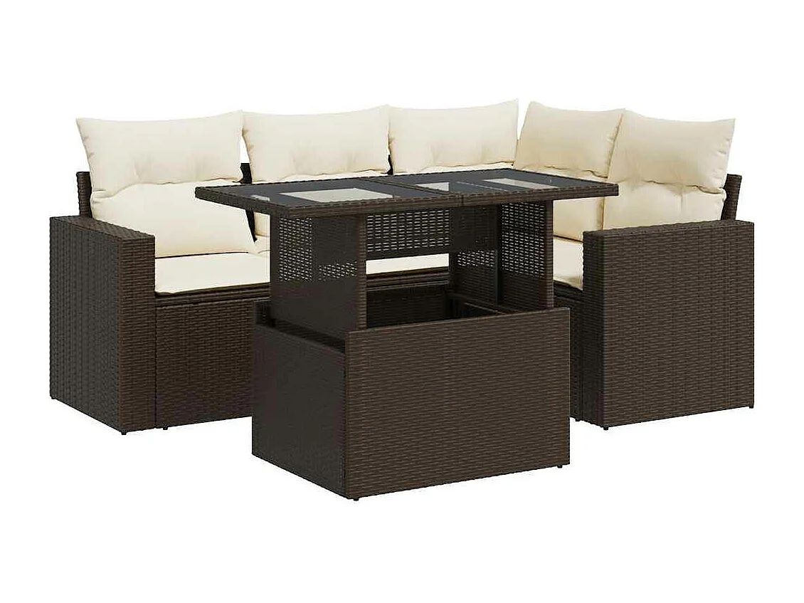 Salon de jardin avec coussins 5 pièces marron résine tressée