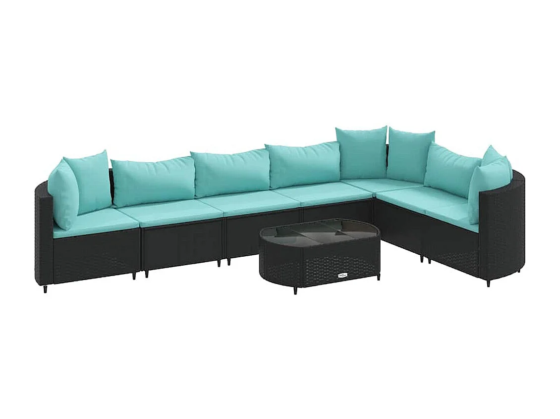 Salon de jardin 8 pièces avec coussins noir résine tressée