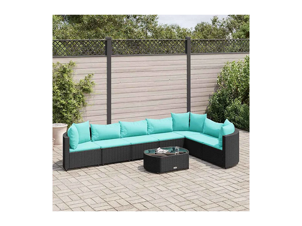 Set de sofás de jardín y cojines 8 piezas ratán sintético negro
