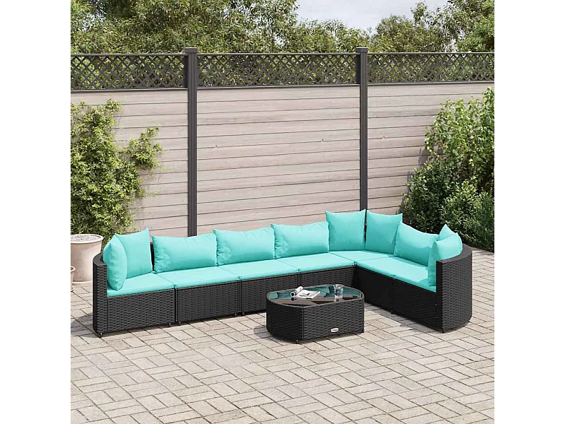 8 peças conjunto sofás de jardim com almofadões vime PE preto
