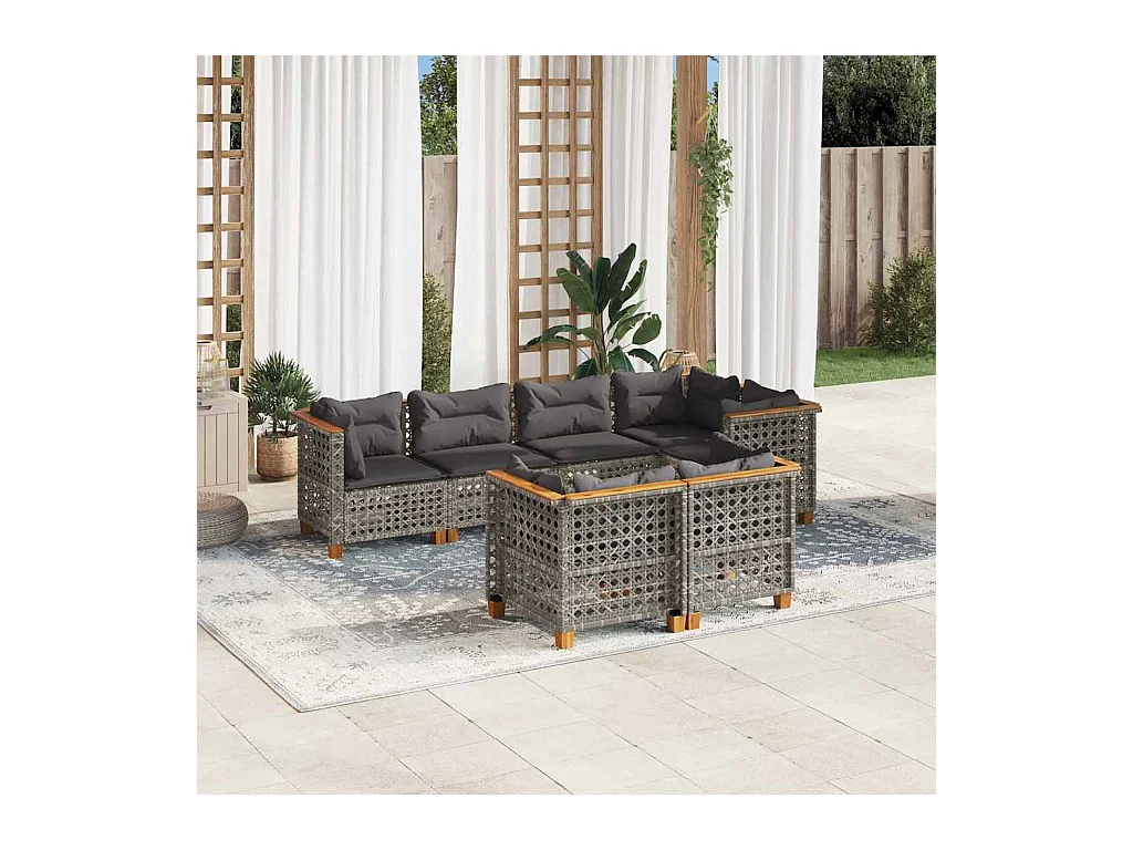 Salon de jardin avec coussins 7 pièces gris résine tressée