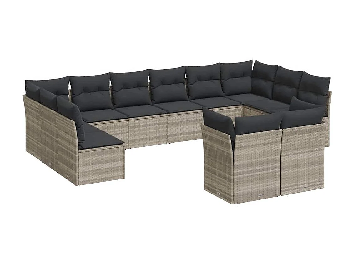 12 peças conj. sofás jardim com almofadões vime PE cinzento-claro