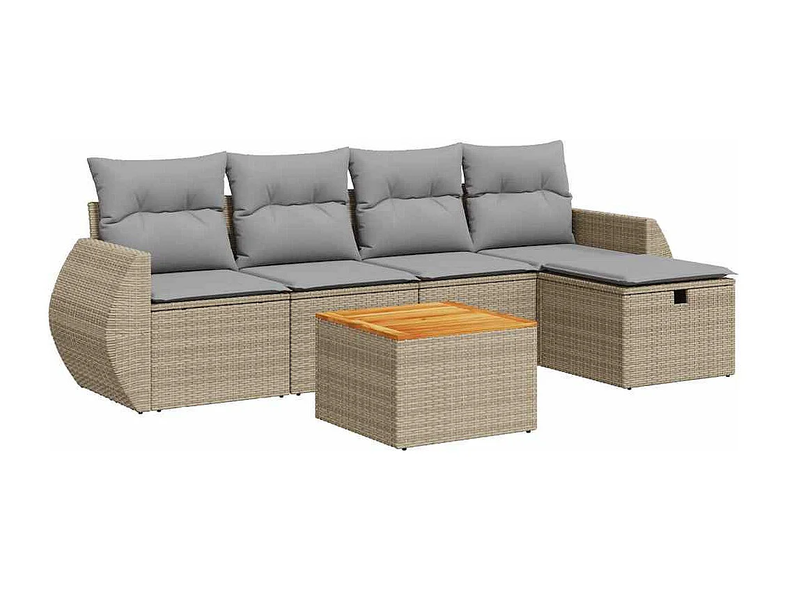 Salon de jardin avec coussins 6 pièces beige résine tressée