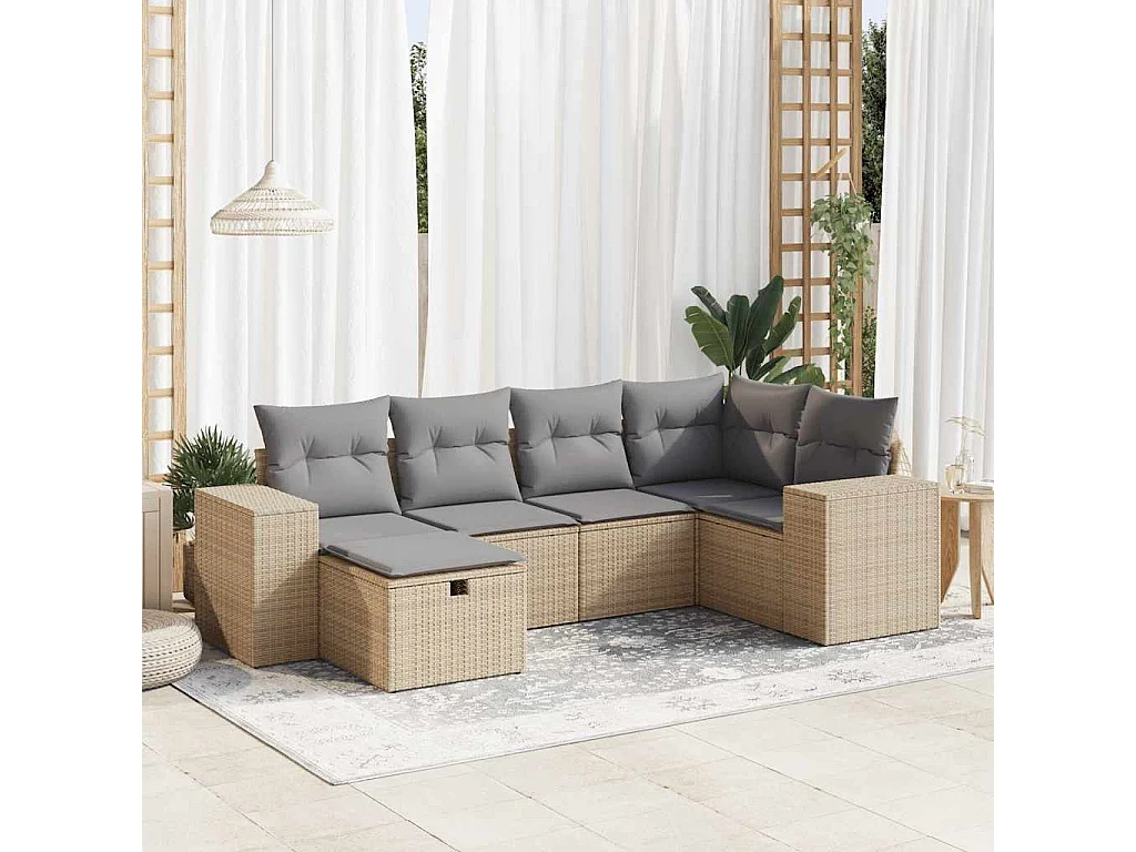 Salon de jardin avec coussins 6 pièces beige résine tressée