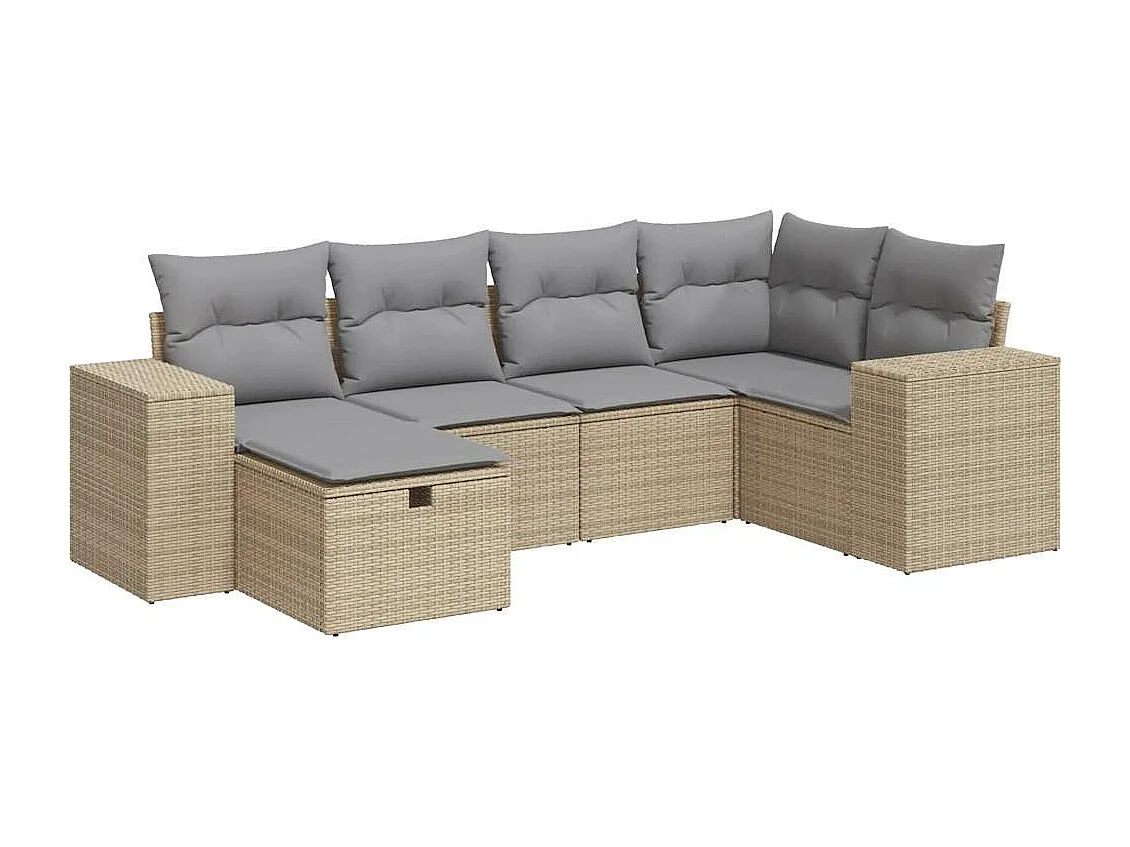 Salon de jardin avec coussins 6 pièces beige résine tressée