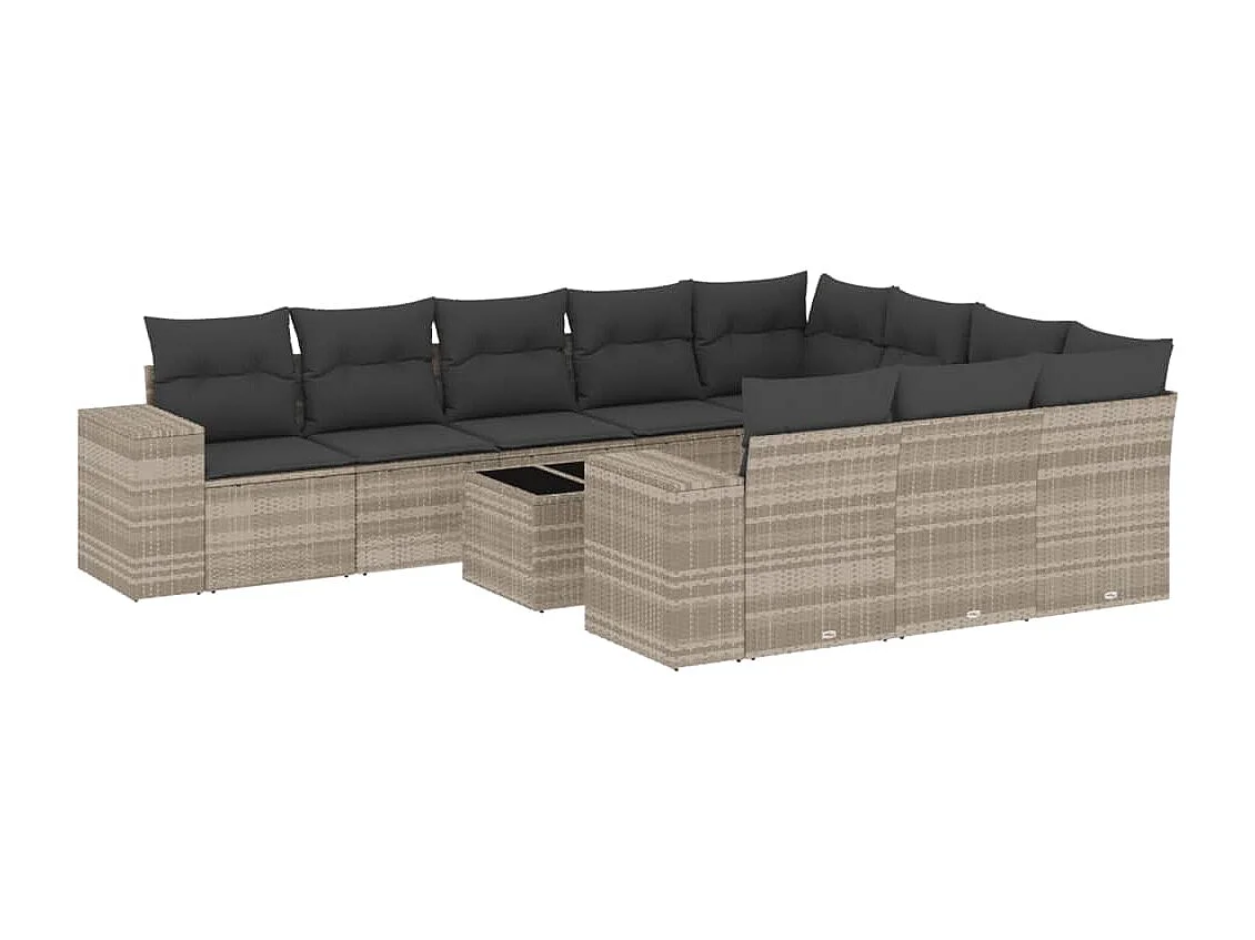 11-delige Loungeset met kussens poly rattan lichtgrijs