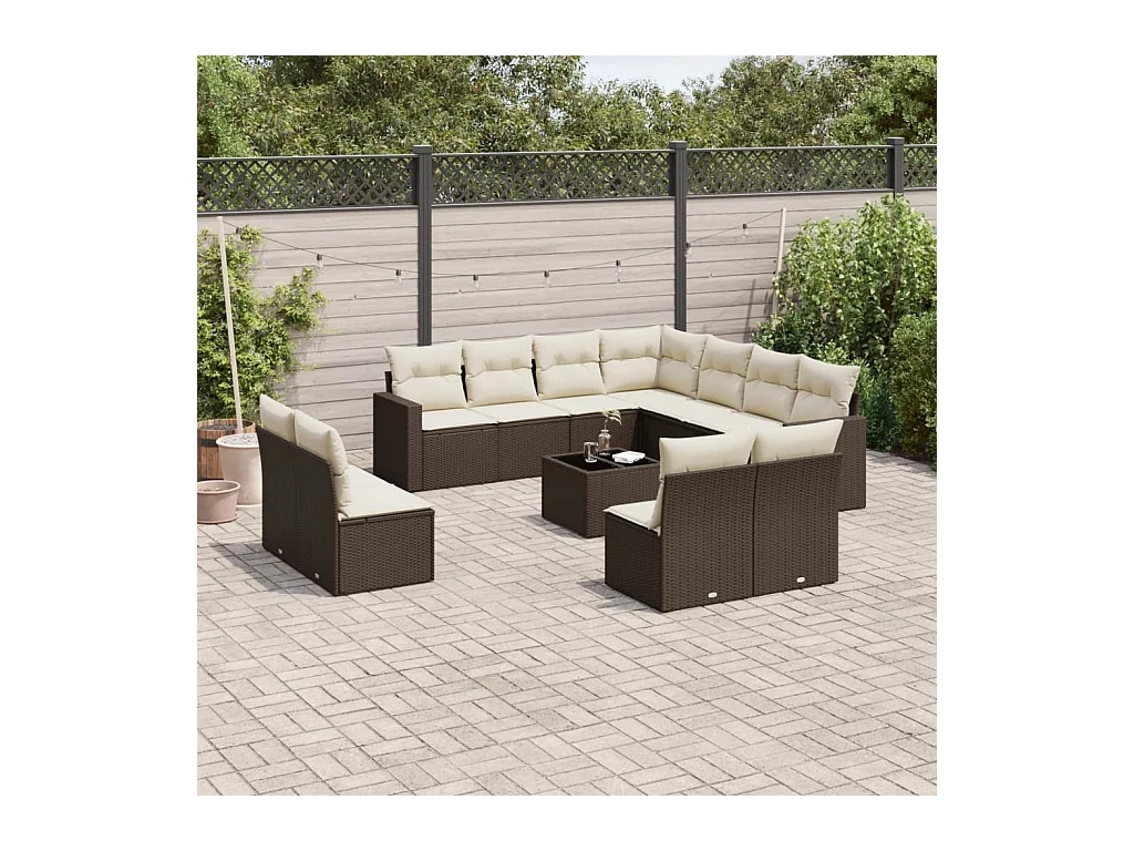 Salon de jardin avec coussins 12 pièces marron résine tressée