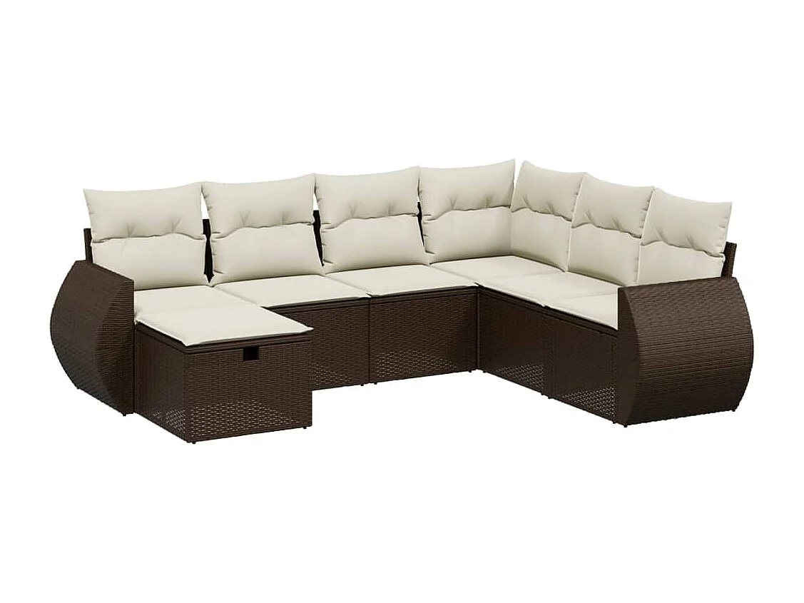 7-delige Loungeset met kussens poly rattan bruin