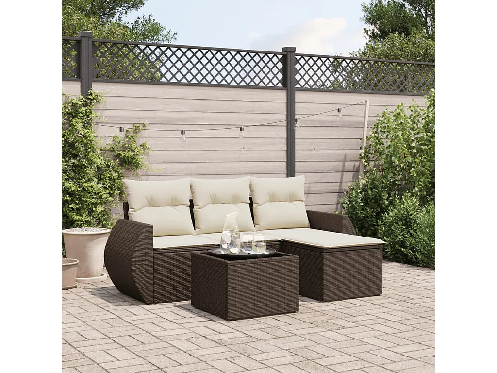 5 peças conjunto sofás para jardim com almofadões vime PE castanho