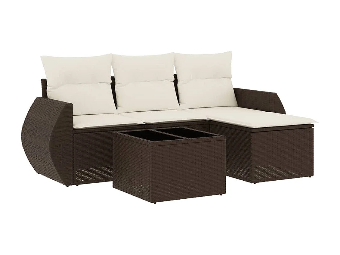 Salon de jardin avec coussins 5 pièces marron résine tressée