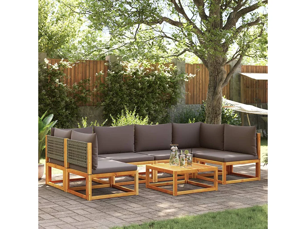 Salon de jardin avec coussins 7 pièces bois massif d'acacia