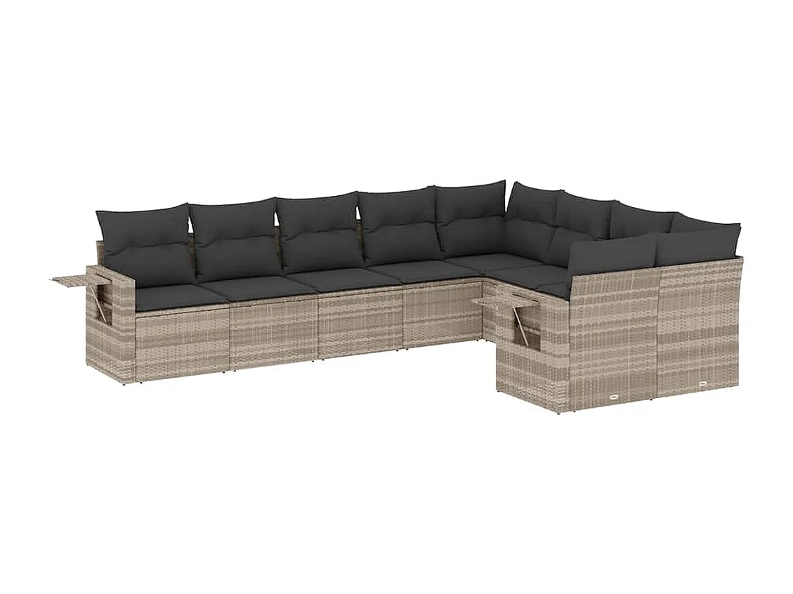 Set muebles jardín 9 piezas y cojines ratán sintético gris claro